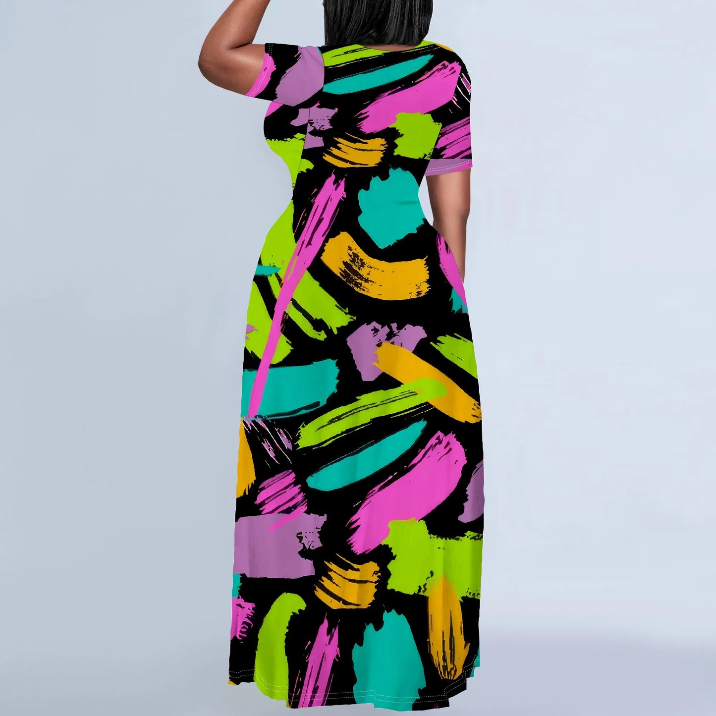 Maxy Plus Size Long Dress Sexy Outfits for Women Printed Loose Cute Dress