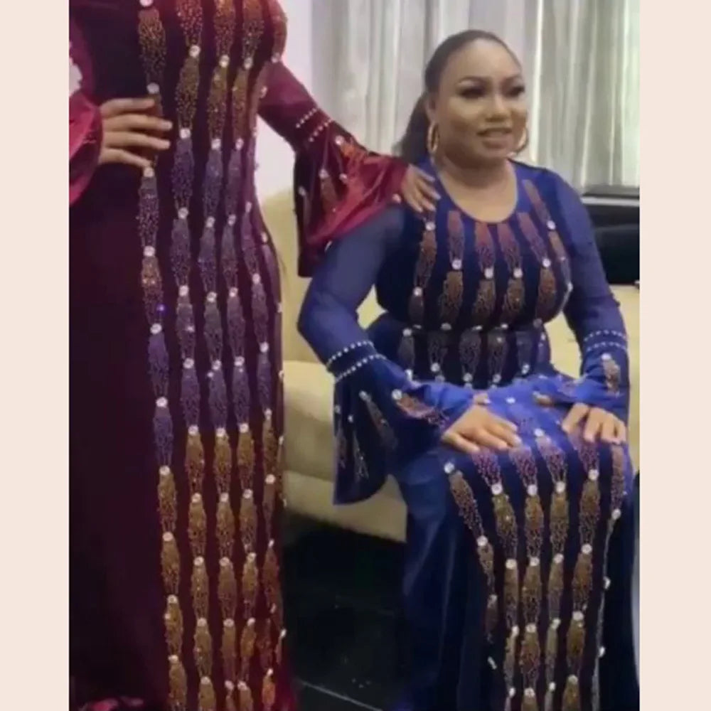 Amay Party Dresses For Women Elegant Beading Sequins Velvet Maxy Dress Clothes Robe Africaine Femme High Quality