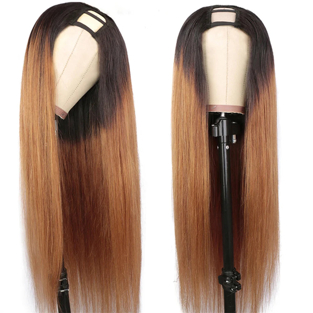 Maxy 1B30 Ombre U Part Wig Human Hair Brown Colored Clip In Hair Extensions Cheveux Humains Natural Black Upart Human Hair Wigs