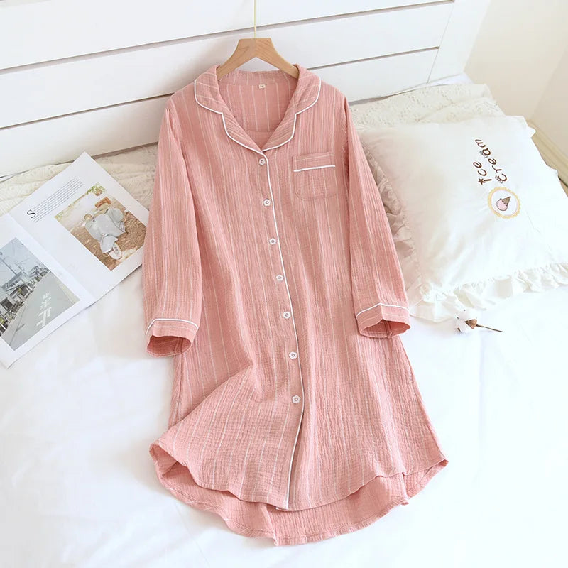 Maxy Kimono Home Service Pajamas Women Japanese-Style Spring And Summer 100% Cotton Crepe Nightgown Bathrobe Robes