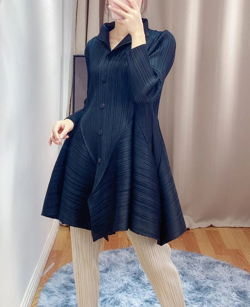 Maxy Mid-Length Bud Coat for Women, Stand-up Collar, Single-Breasted, Long-Sleeved Jacket, Hollow, Large Size, New, early Autumn, 202