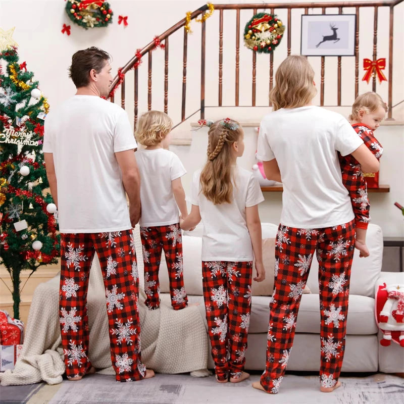 Maxy Short Sleeve Christmas Family Matching Outfits Plaid Father Mother Kids & Baby Pajamas Sets Mommy and Me Xmas Pj's Clothes