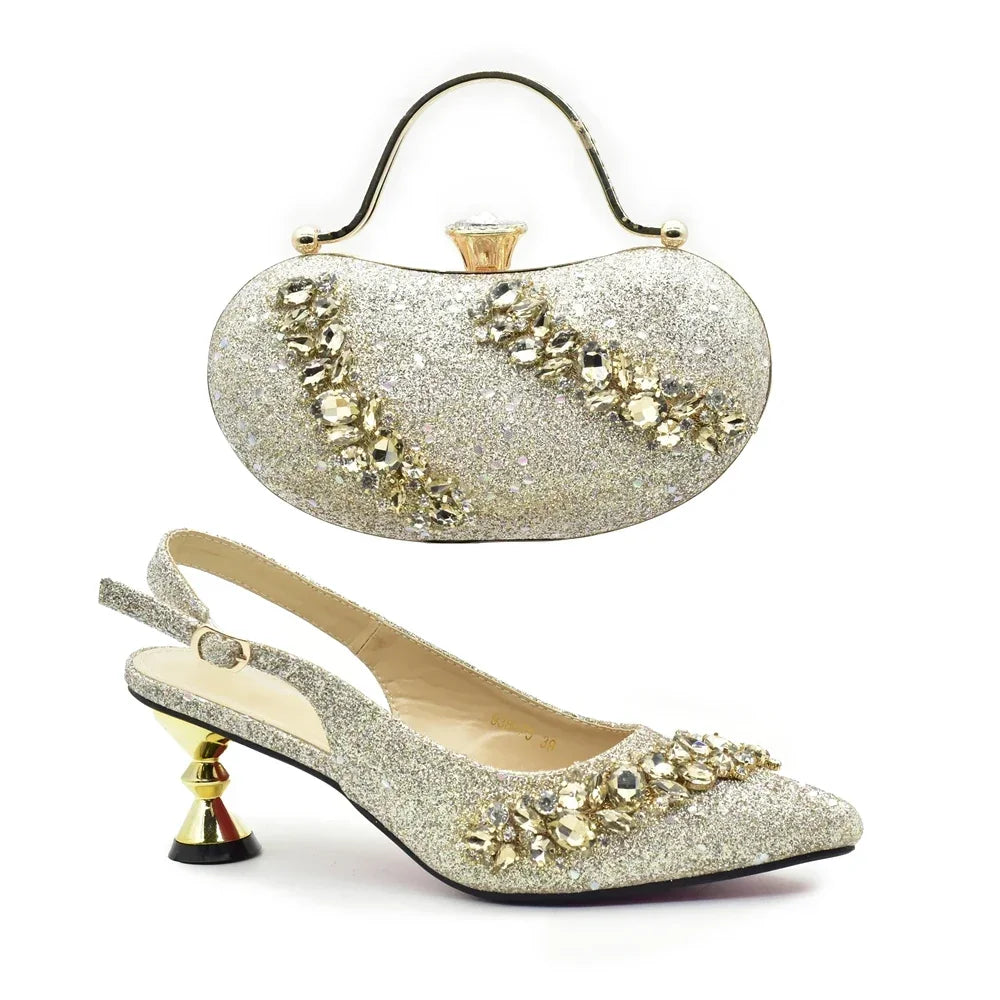 New Arrival Gaxy Shoes and Bags Matching Set Decorated with Rhinestone Comfortable To Wear Wedding Party Ladies Shoes and Bag