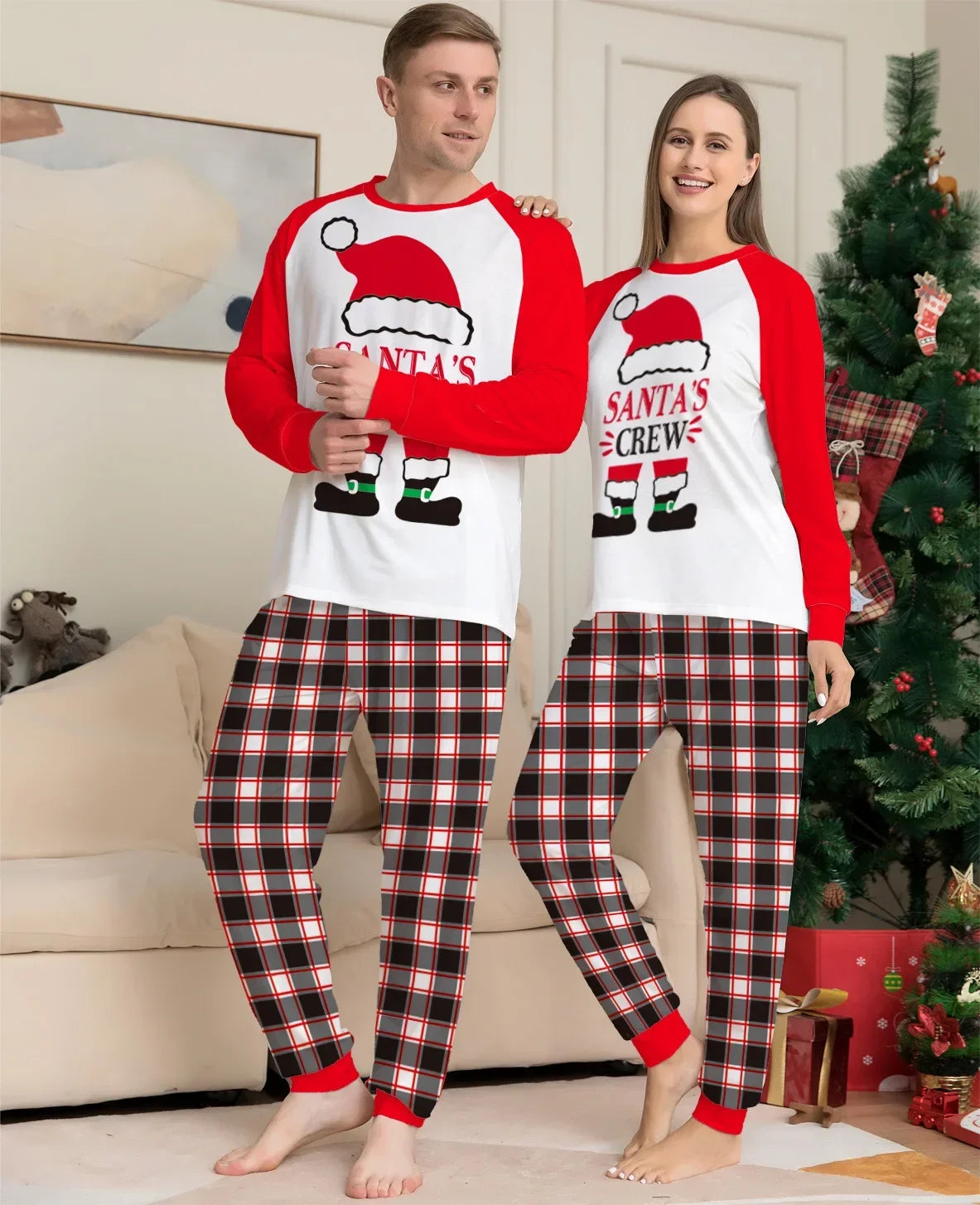 Maxy New Family Christmas Pajamas Santa Plaid Print Matching Outfits Soft Cute Women Men Boys Girls Clothing Set Holiday Clothes