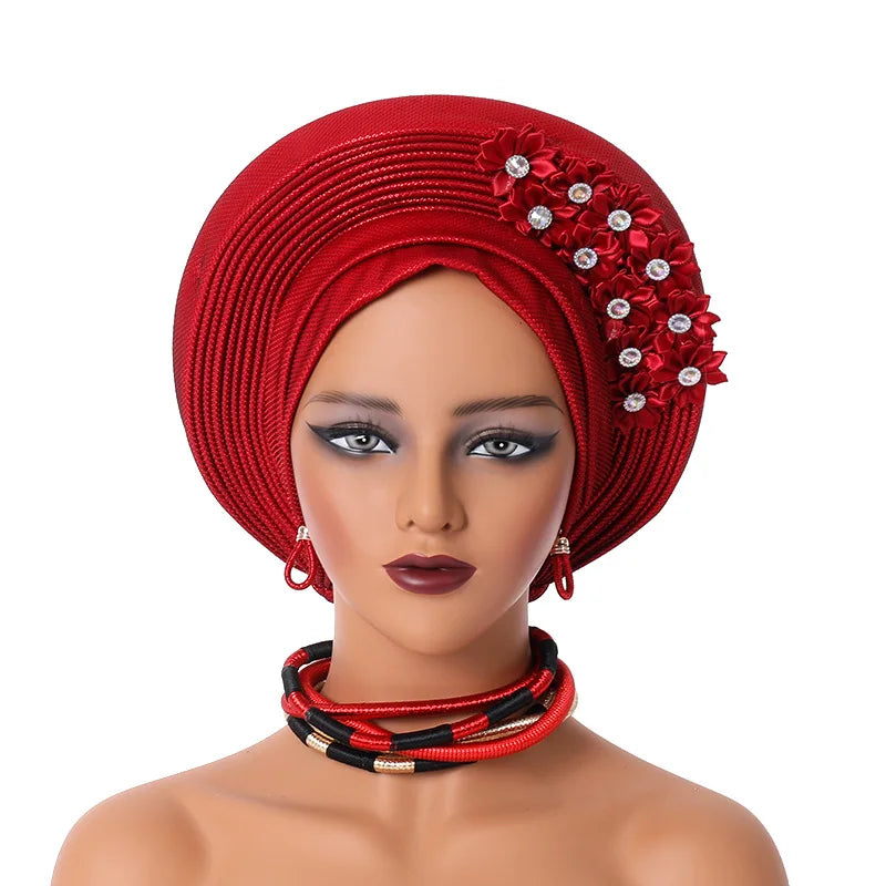 Maxy Gele Head tie Auto Gele Turban Head warp Already Made African Turban Cap Party Women Muslim Hijab Headscarf Bonnet Hat