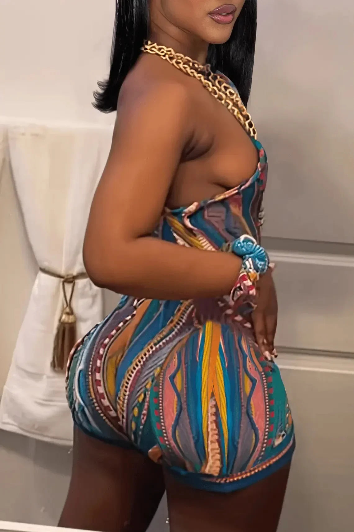 Maxy Striped Paisley Print Women's Set One Shoulder Tank Top and Shorts 2024 Summer Fashion Two 2 Piece Set Outfits Tracksuit