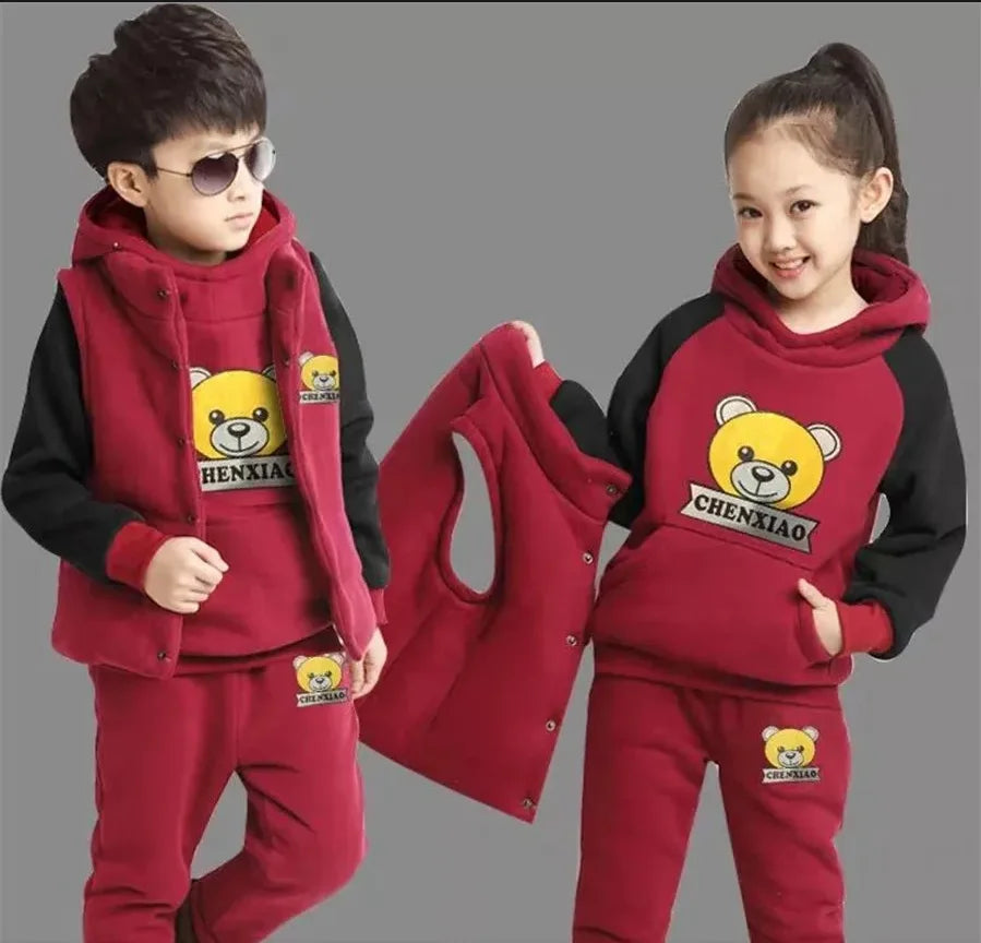 Visco 2024 winter Boys tracksuit Autumn Toddler Teenager Clothes tiger velvet jacket + Sweater + Pant Children Kids 8 9 10 11 12 year