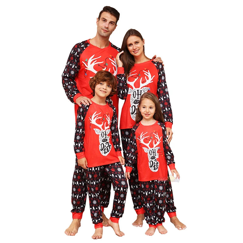 Christmas Family Matching Pajamas Set 2024 Xmas Deer Adult Kids Pyjamas Baby Jumpsuit Family Look Mother Father Son Dog Clothes