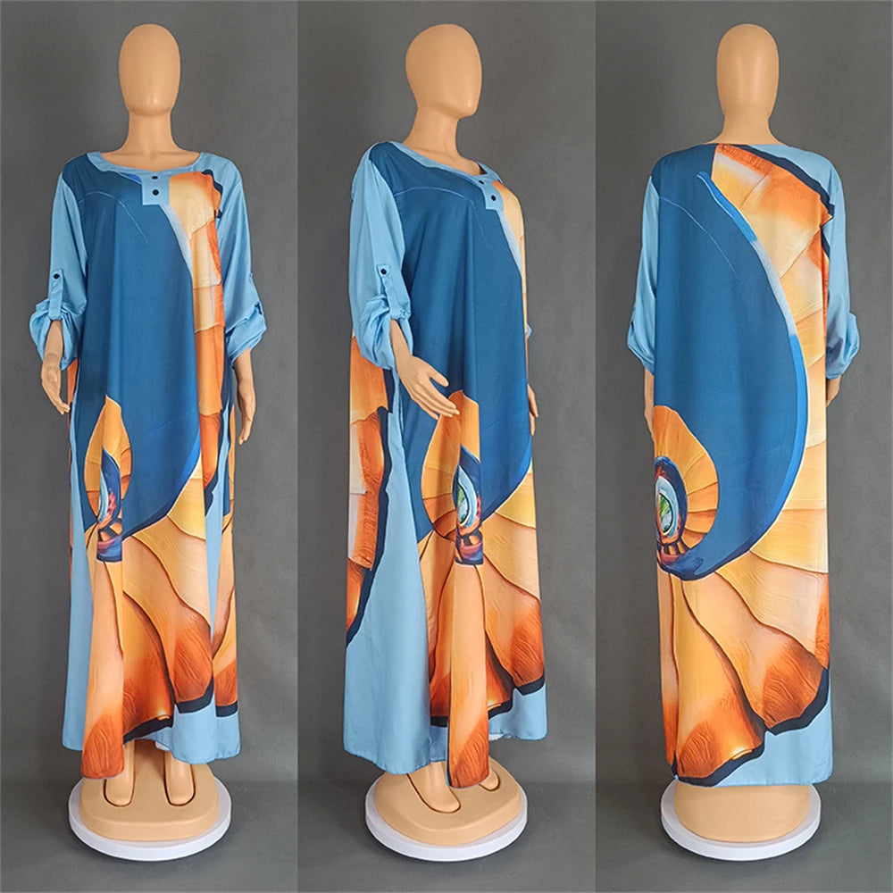 Maxy Muslim Women Dress Print African Clothing Ankara Dashiki Boubou Robe Dubai Abaya Turkey Kaftan Jalabiya Ramadan