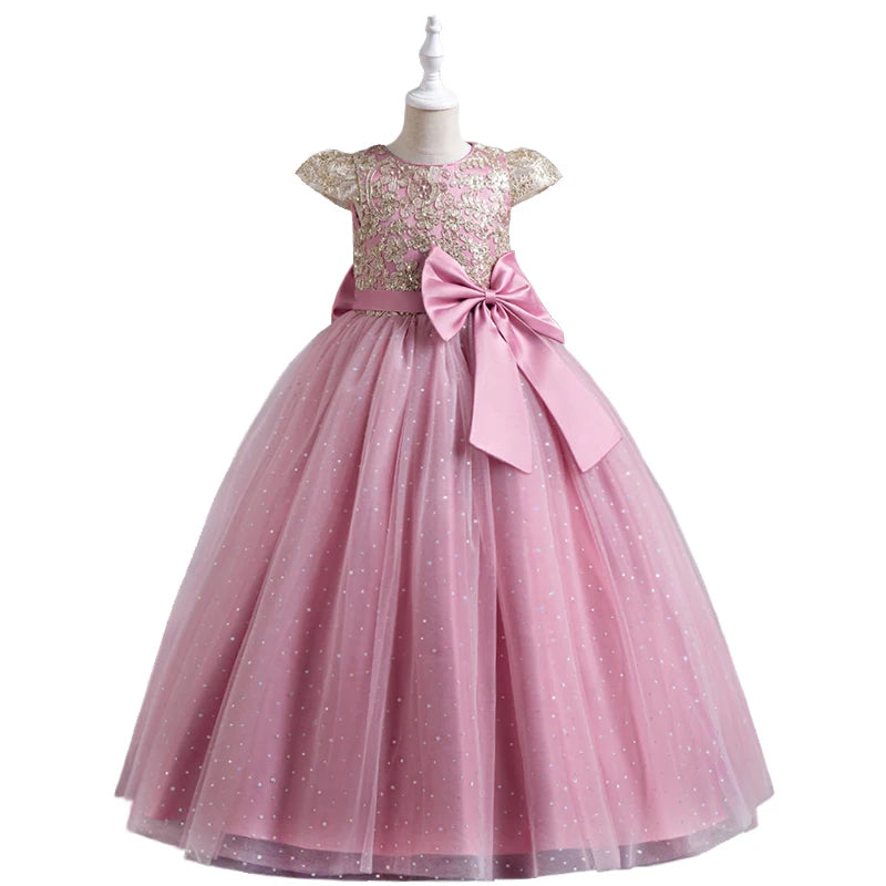 Maxy 5-14 Years Luxury Children's Elegant Party Long Bridesmaid Dresses for Girls Teenage Ceremonial Occasions Clothing Kids Dresses