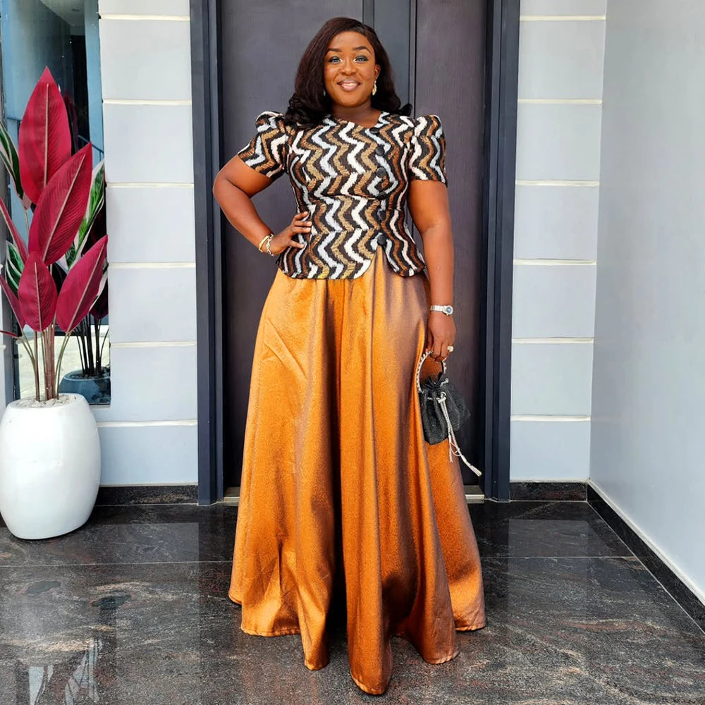 Amay Clothes for Women 2 PCS Sets Tops and Skirts Suits Dashiki Ankara Evening Outfit Robe Plus Size Wedding Party Dresses