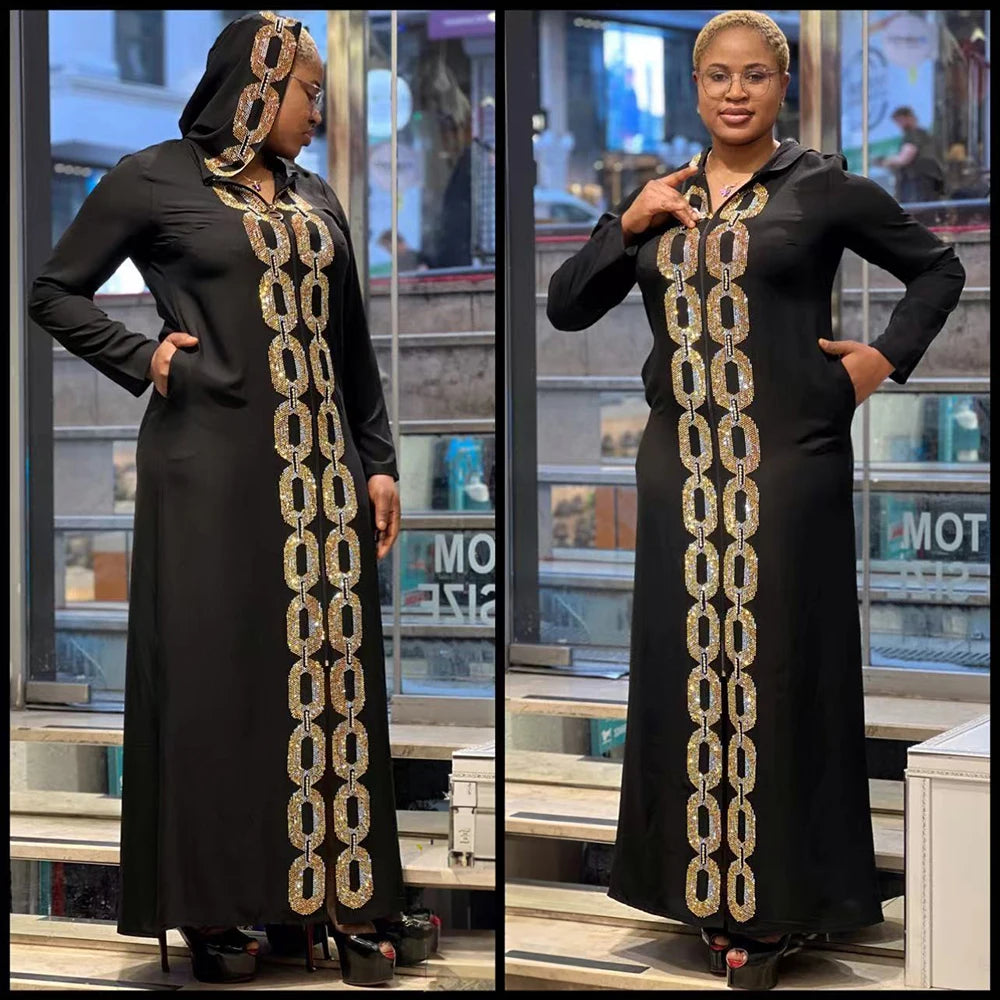 Maxy New Product women's clothing from turkey rhinestone abaya dubai luxury hooded Long dresses