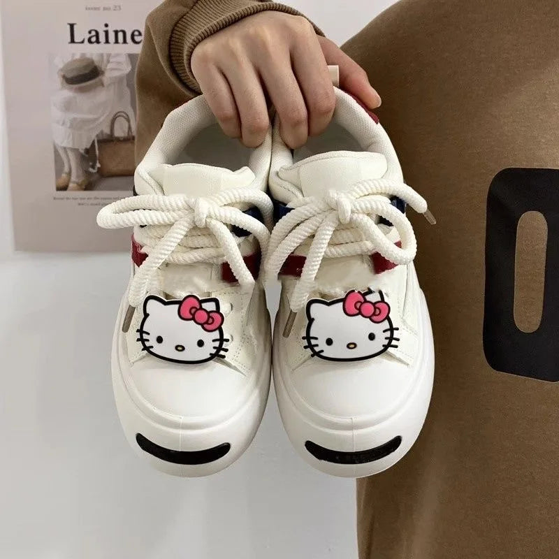 Maxy Autumn Big Head White Shoes Women's Thick Bottom Casual Shoes Hello Kitty New Middle School Student Sports Bread Shoes