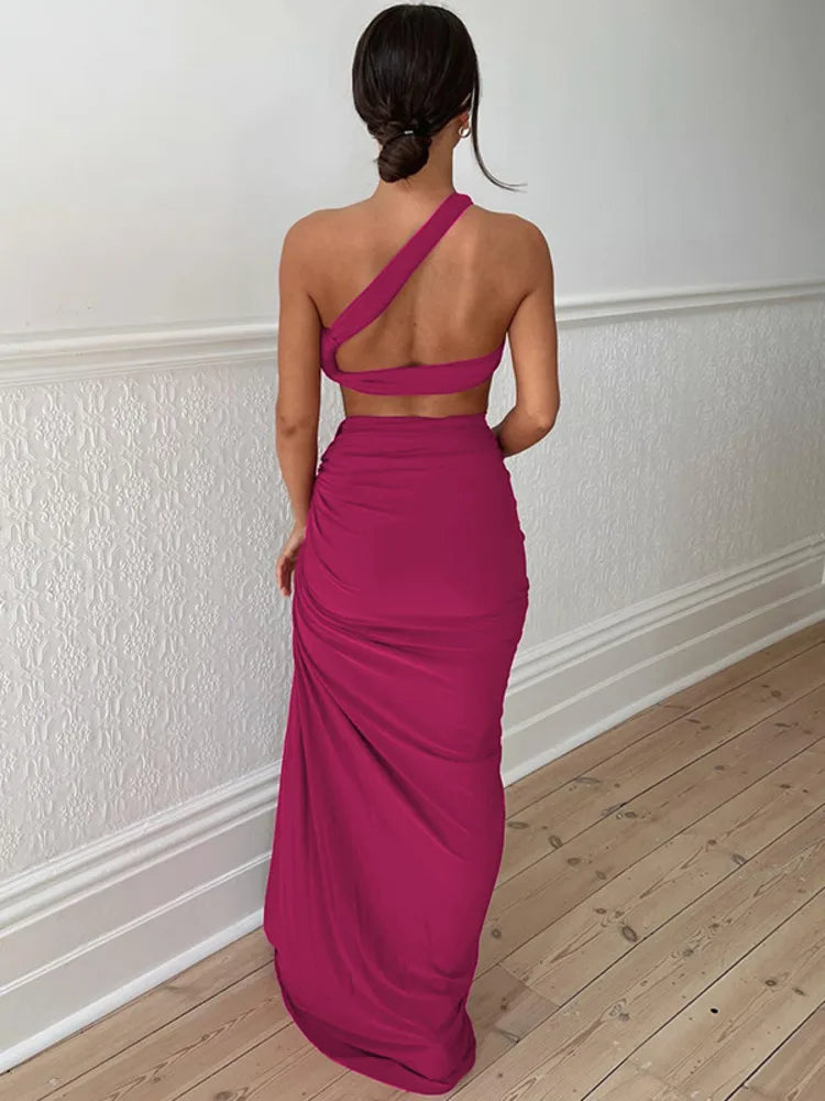 Maxy Artist New Sexy Open Back Two-Piece Set Women's Top Slim Fit Split Half Skirt Set Female Fashion Party Evening Dress Beach Set