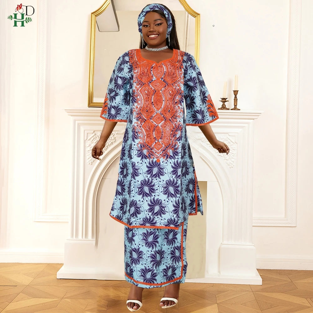 Maxy H&D African FOR Women Traditional Outfit Dashiki Wax Dresses Plus Size Embroidery Robe Party Evening Gown Turkey Clothing
