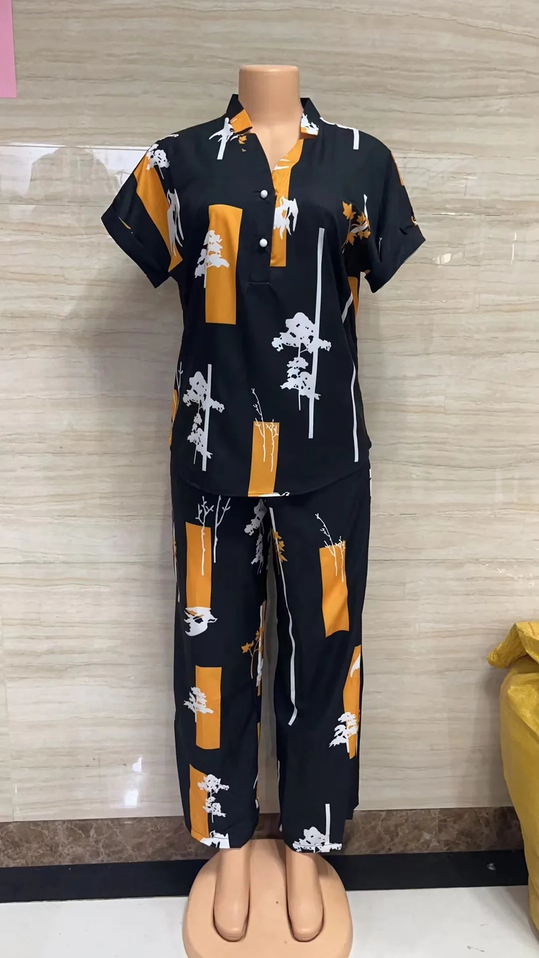 Maxy Pants Set Women Blouse Straight Trousers Two Piece Set Shirt Tracksuit Set Dashiki African Clothes Summer Top Matching Sets
