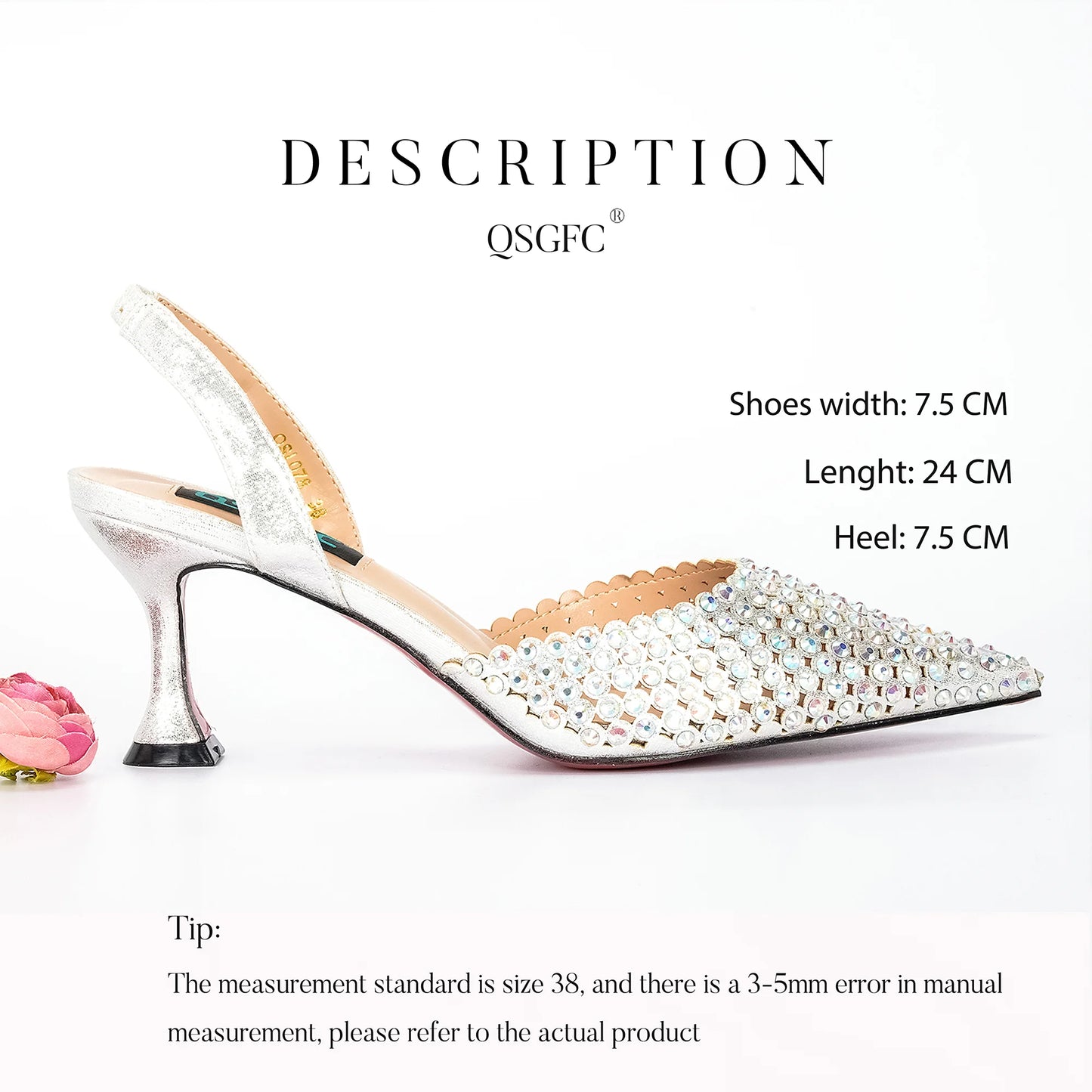 Maxy Design Women's Sandals Square Bag and Rhinestone Pointed High Heels Comfortable and Elegant Shoe Bag Set