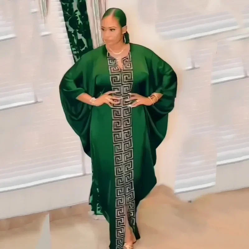Maxy Customized Party Dresses For Women Traditional Clothing Dubai Dashiki Abaya Muslim Plus Size Bat Sleeve Maxy