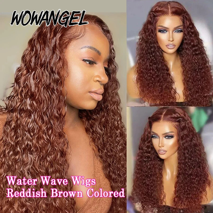 Maxy WOW ANGEL Reddish Brown Pre Cut Glueless Wig Human Hair Ready To Wear 5x5 HD Lace Closure Water Wave Curly Wigs Wear To Go