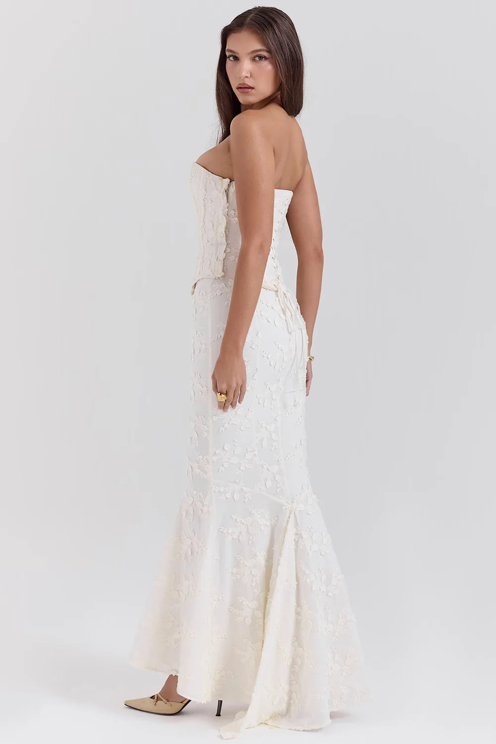 Fangokv Women's Sexy No Sleeve Fish Tail Tank Maxi Dress - Backless Mermaid Gown, Lace Jacquard, Ruched, Party Evening Wear