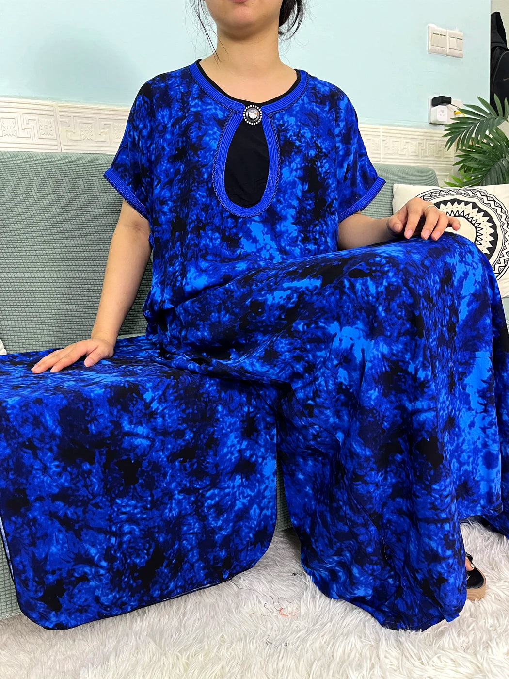 Maxy Muslim Cotton Abayas For Women Appliques Printed Caftan Marocaine Femme Robe Boubou African Islam Dresses With Headscarf