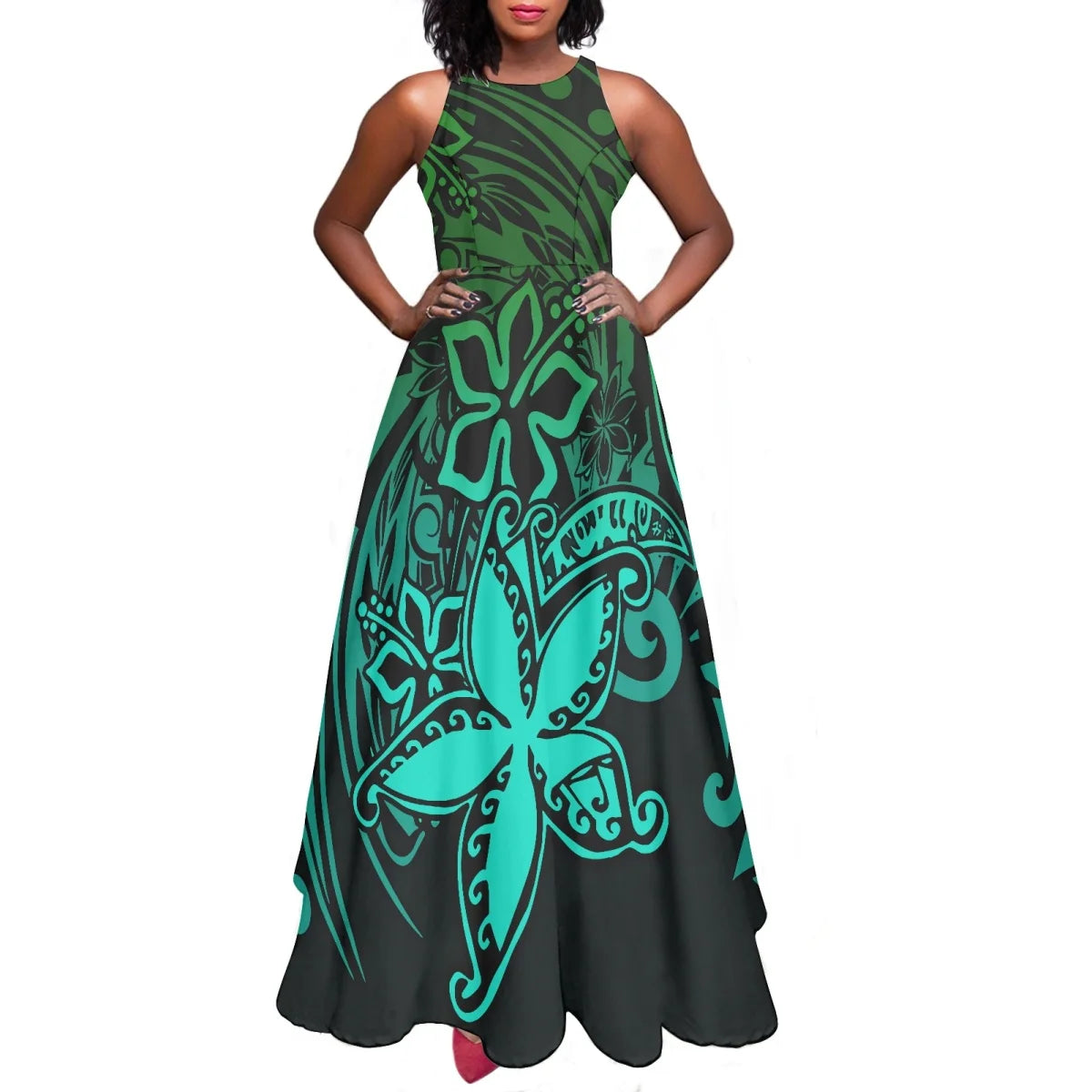 Maxy Women Dresses Fashion Polynesian Plumeria Design Sleeveless Sexy Party Dresses Female Elegant Sundress