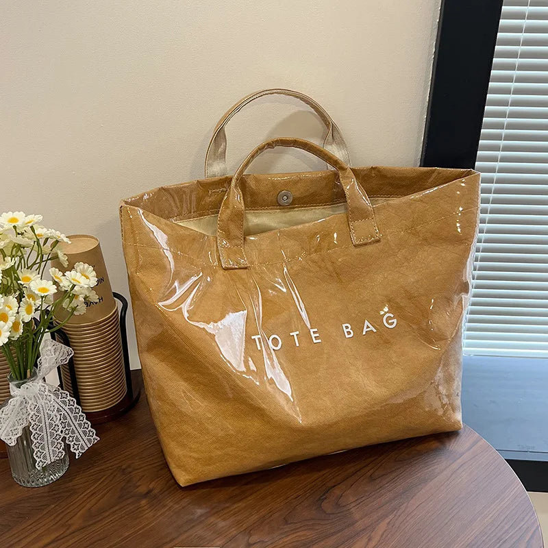 Maxy Retro DuPont Letter Casual Versatile Handbag Minimalist Transparent Simple Commuter Large Capacity Tote Bags for Women
