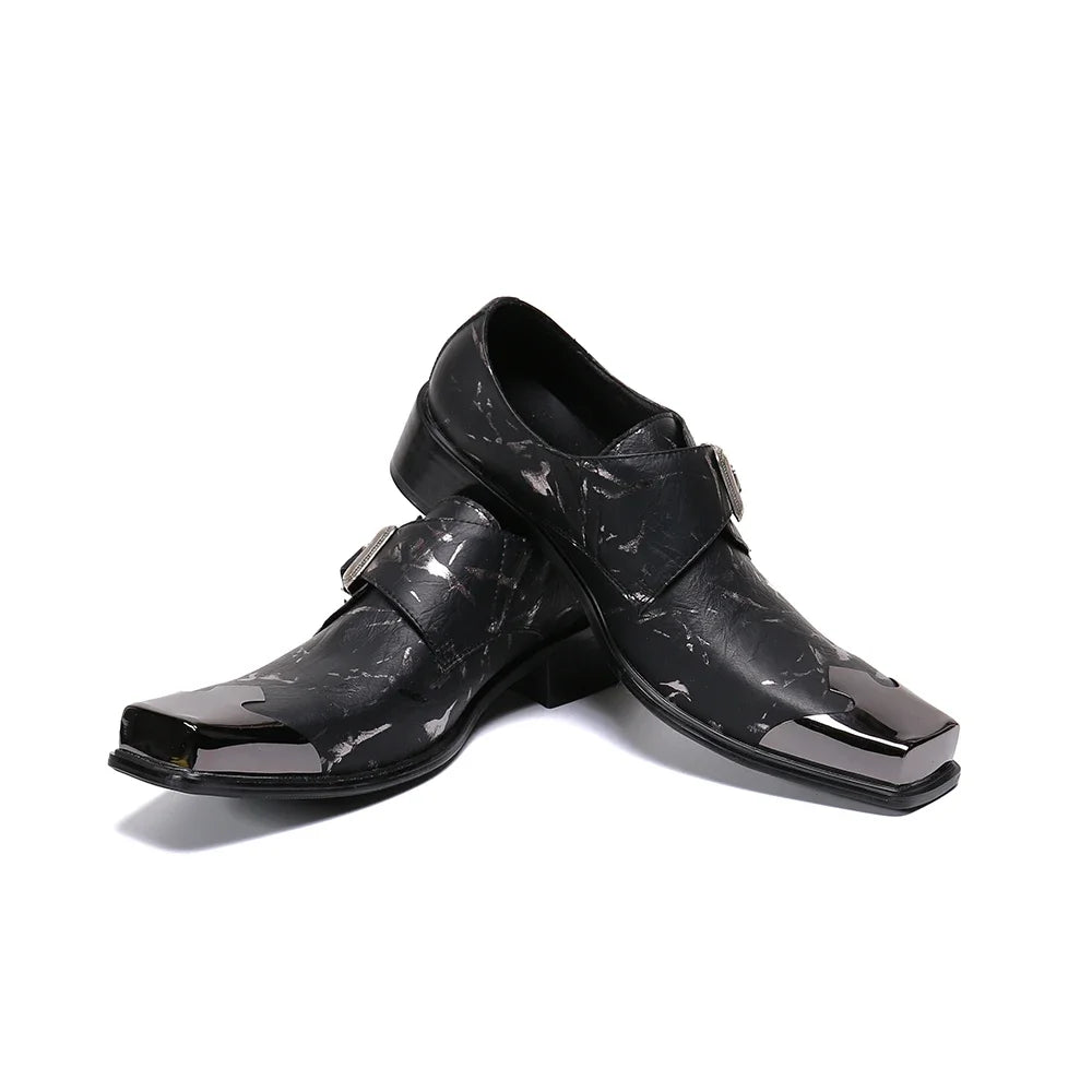 Amay Social Square Toe Monk Strap Dress Shoes Leisure Print Solid Color Formal Shoes Italian Man Genuine Leather Prom Shoes