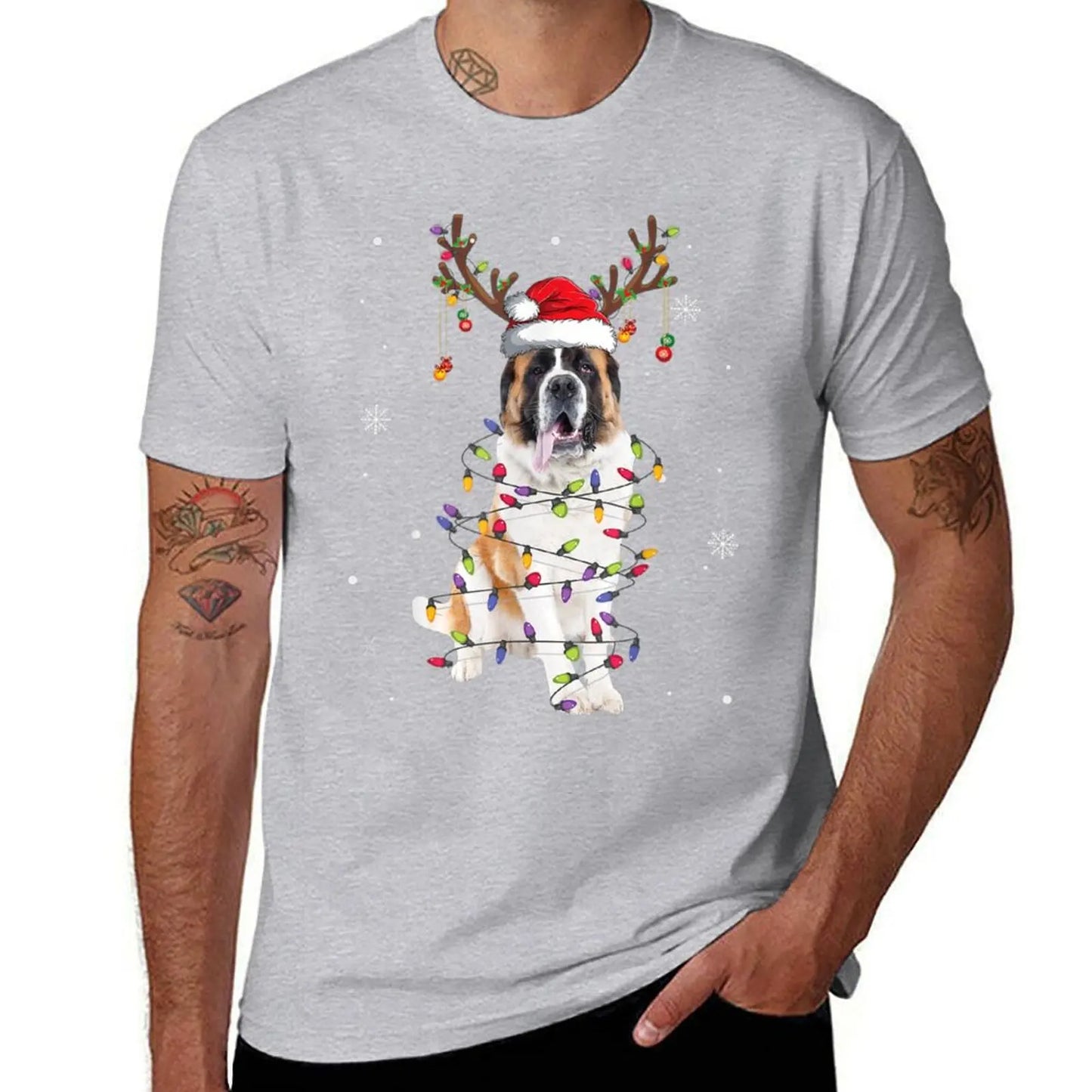 St Bernard Christmas Reindeer Santa Dog Lover Pajama T-Shirt korean fashion quick-drying summer clothes tees clothes for men