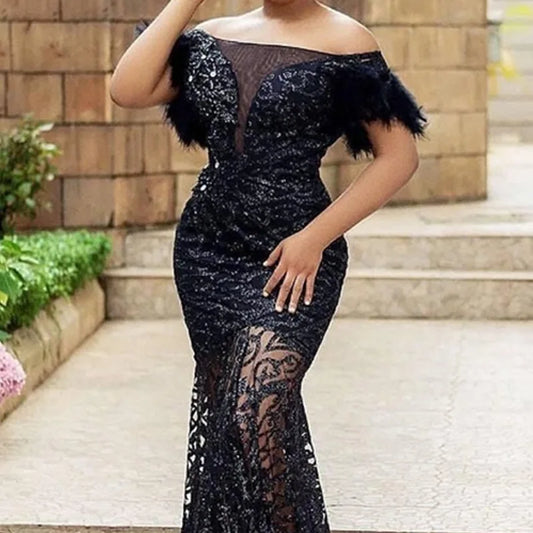 Amay Plus Size Women Dresses New Women's Dress One Shoulder Sequin Slim Fit Wrapped Hip Mermaid Evening Gift Dress