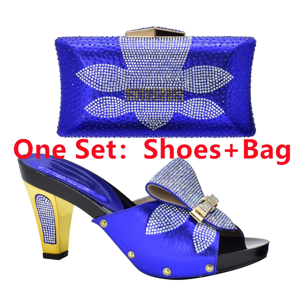 Maxy Leather Shoes and Bag Set Purple Women Shoes and Bag Set in Ladies Shoe and Bag Set with Rhinestone