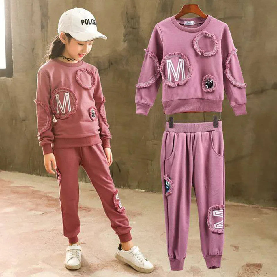 Babs Spring Clothes Sets Toddler Girls Kids Girl Sweatshirt+ Pant 2 Pcs Set Autumn Children Girl Clothing Outfits For 3T -13 Yrs