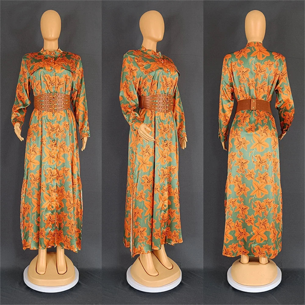 Maxy Dresses for Women Dashiki Print Floral Maxy Robe Dubai Turkey Muslim Abayas Party Gown Boho Boubou Clothes
