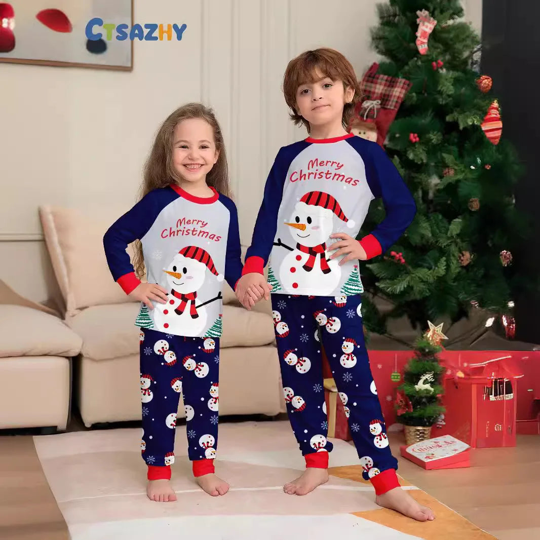 Maxy Merry Christmas Set Family Pajamas Mother Father Kid Dog Matching Outfits Clothes Cartoon Snowman Print Nightwear Xmas Home Look