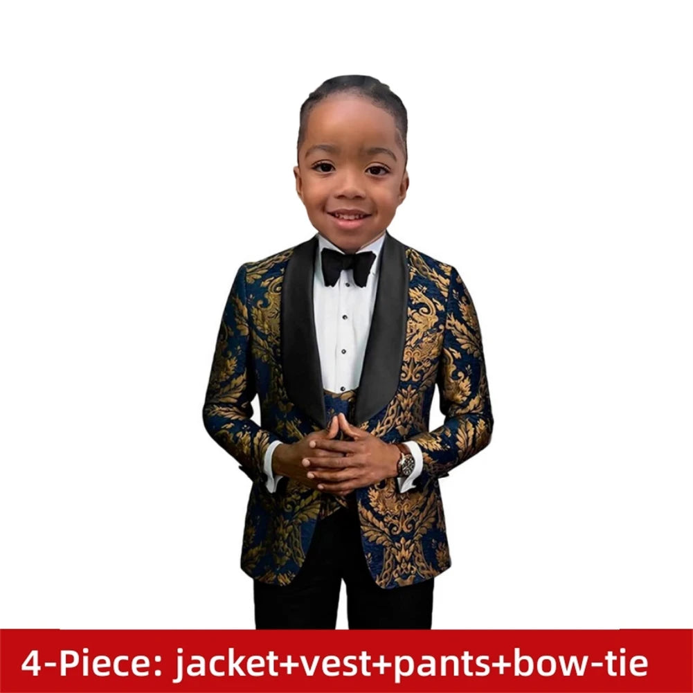 Visco Handsome Boys' Evening Dresses, Boys' Costume Suit, Children's Wedding Suit For Boys, Navy Blue Floral Blazer, Kids' Prom Suits