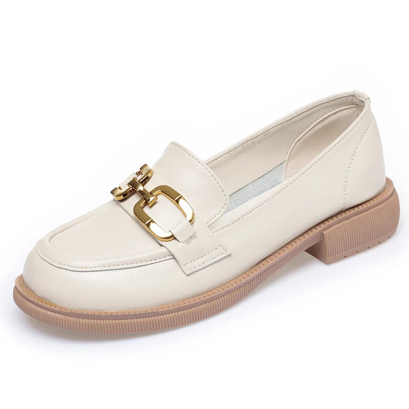 Maxy Women Loafers Shoes New Genuine Leather Spring Shoes British Style Large Size Slip-on Footwear Woman
