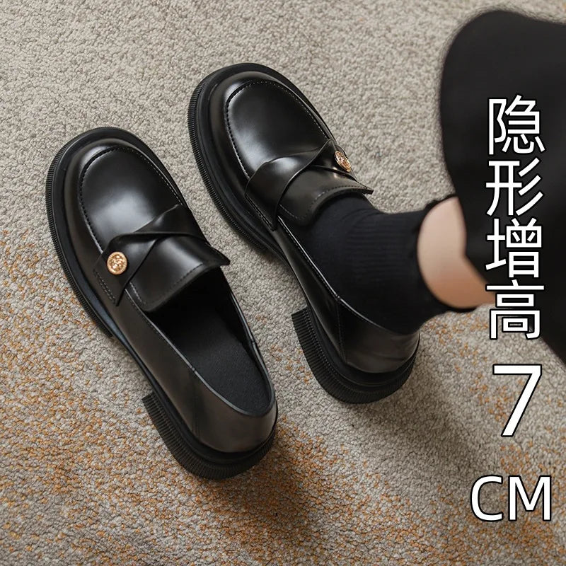 Amay Loffer Shoes Women's Brand Autumn/Winter New Genuine Leather Small Gold Coin Single Shoes Thick Sole Small Leather Shoes