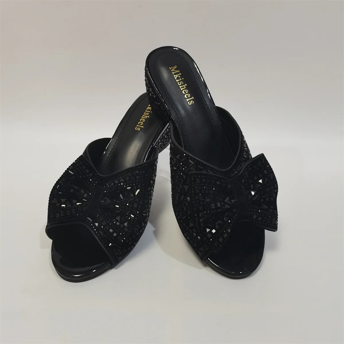 Amay Women's Slipper New Rhinestone Sandals High Heel 6cm  Fashion Bow with Rhinestone Platform Casual Ladies Slippers F4-1113-2