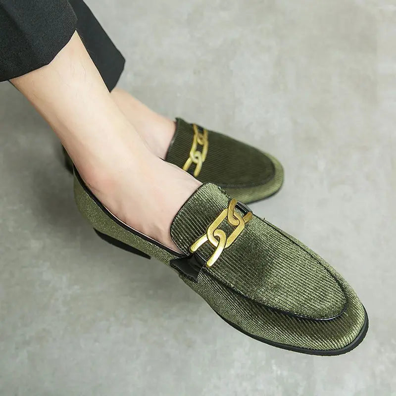 Amay Men's gold buckle peas shoes loafers shoes British pointed toe youth breathable shoes Mens Dress Loafers Italian FORMAL