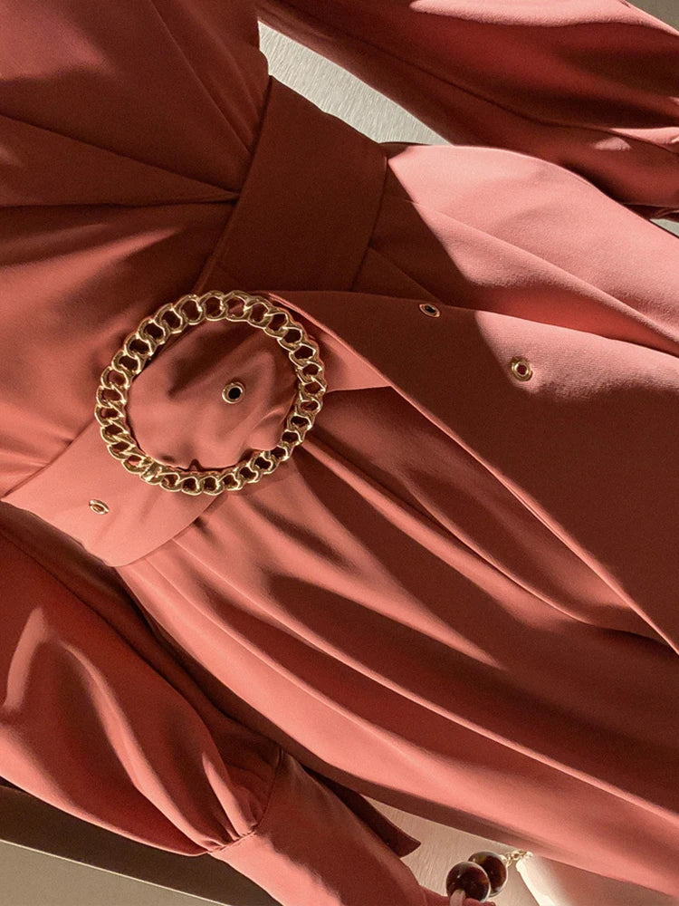Maxy Vintage Elegant Professional Jumpsuit Women Notched Collar Long Sleeve Adjustable Waist Maxy Pants Work Style Business Rompers