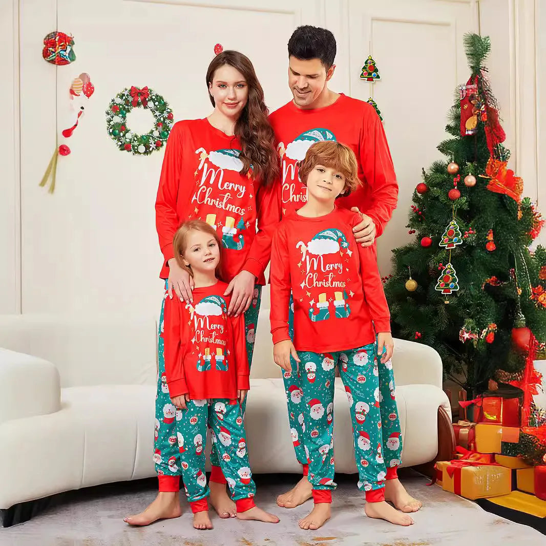 Maxy Autumn and winter Christmas family matching clothing printed long sleeve set Family dress home dress pajamas pajama pants 2 sets