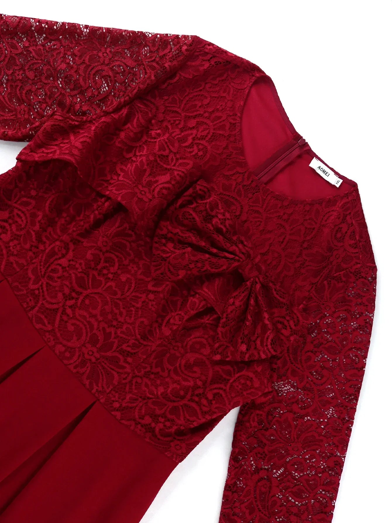 Amay Retro Lace Wedding Dress O-Collar Bow Horn Sleeve A-line Dress for Christmas Celebration Party Dresses Women's Wear