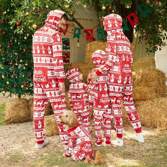 PatPat Christmas Family Matching Allover Red Print Long-sleeve Hooded Zipper Onesies Pajamas Sets (Flame Resistant)