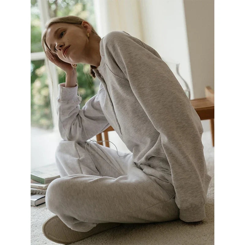 Maxy Casual Cotton Two Piece Sets Women's Outfits Long Sleeve Hoodie +Sweatpants Set Trousers Suit Jogger Tracksuit Ensemble Femme