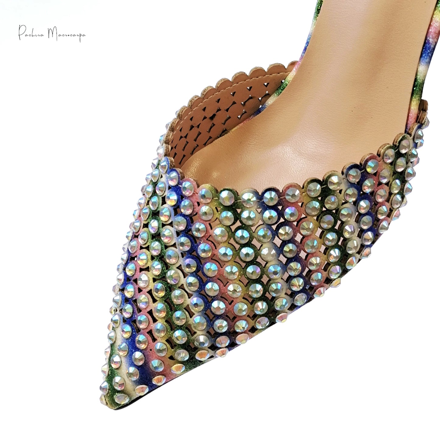 New Maxy Design Simple and Elegant Colorful Rhinestones Rainbow Color Women's Shoes and Party Wedding Bags