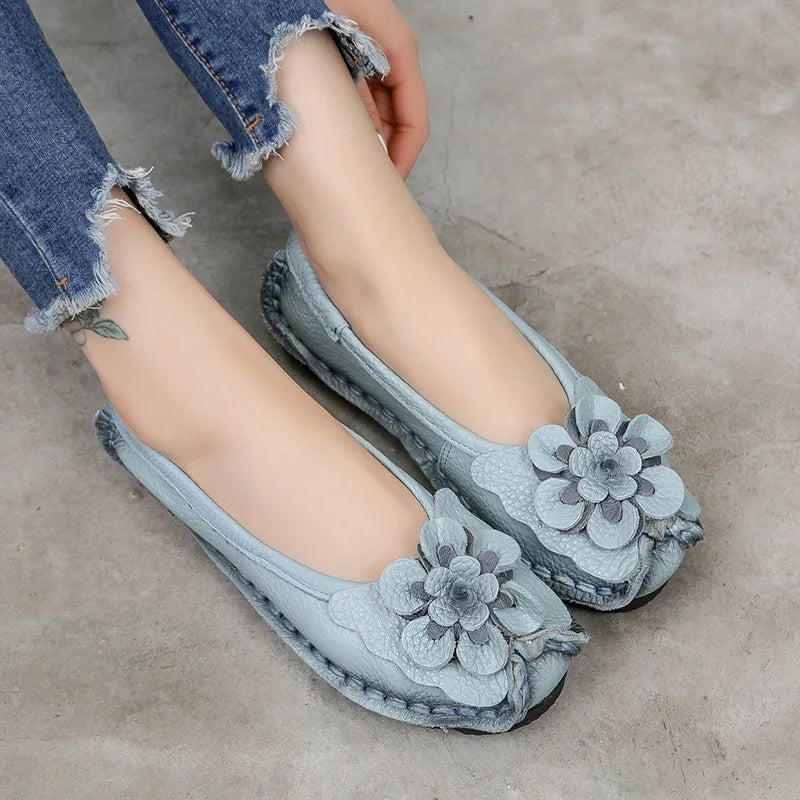 Maxy Women Flats Handmade Casual Women Shoes Woman Flower Genuine Leather Flat Shoes Ballet Flats Women Slip on Loafers