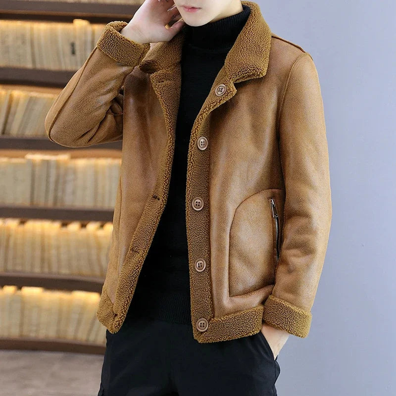 Visco Men Winter Faux Fur Coat Vintage Double-Sided Oversized Jacket 4xl 5xl Thick Velvet Cotton Faux Leather Jacket Windbreaker Boys