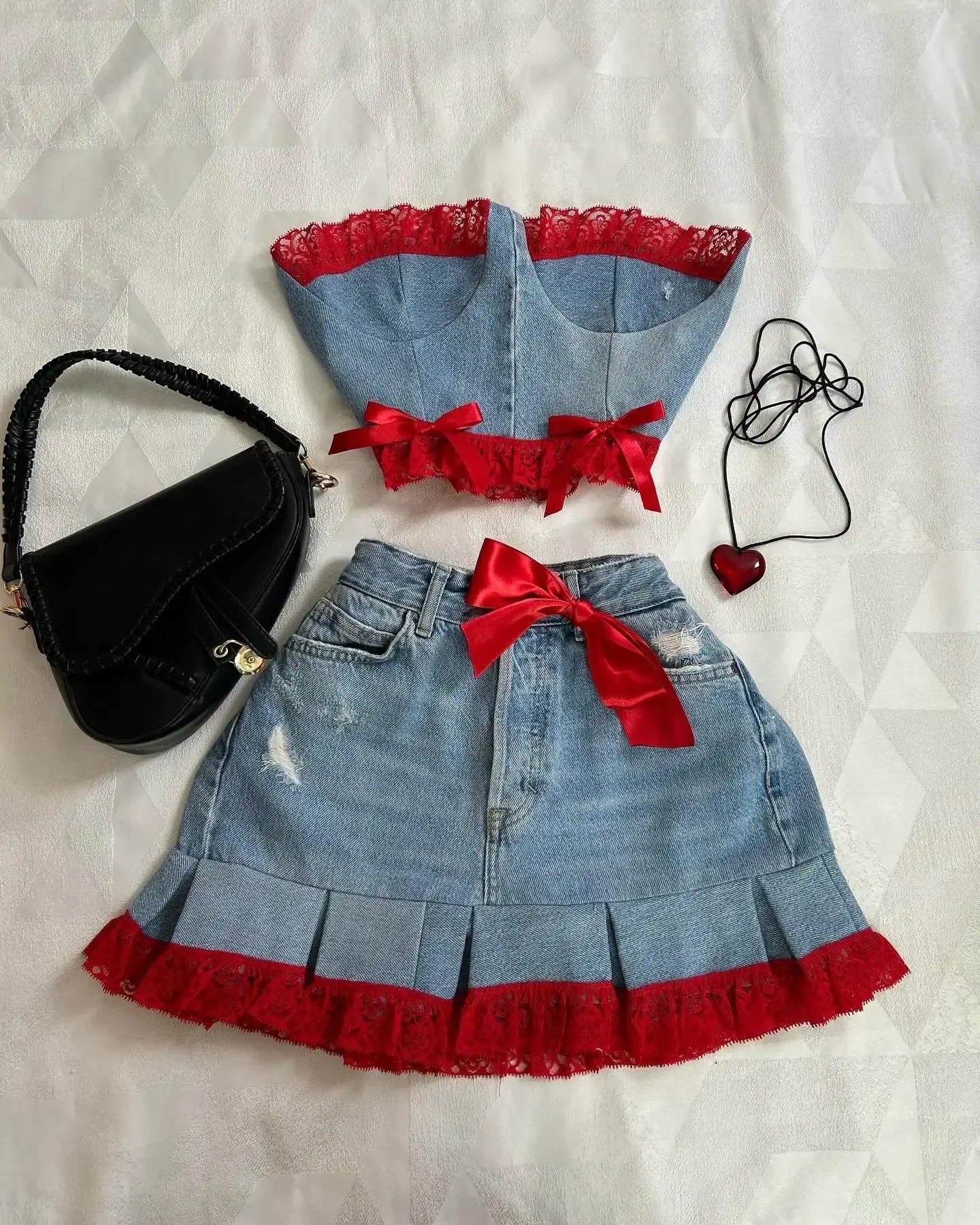 Maxy Two Piece Sets Women Outfits Y2K Pu Leather Spliced Denim Black Skirt Sets New Harajuku Gothic Sexy Zipper Jacket Mini Skirt