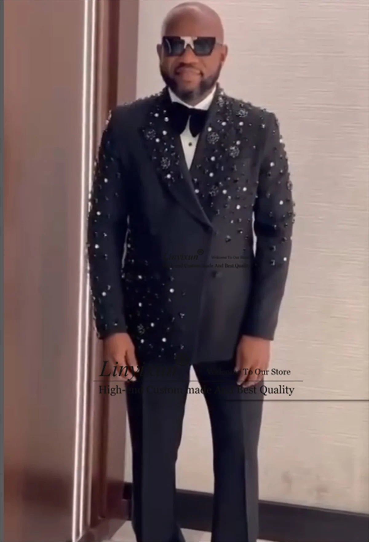 Maxy Luxury CRYSTAL STONE TUXEDO Men Suits Customized Wedding Groom Male Prom Blazers 2 Pieces Sets Double Breasted  Costume Homme