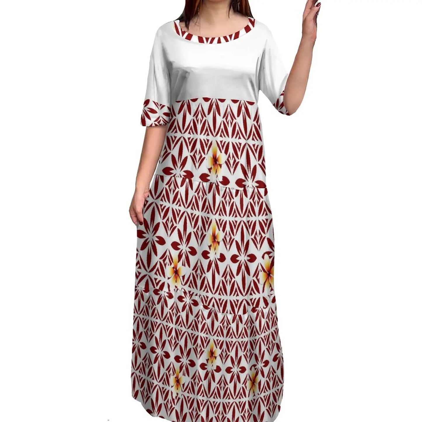 Maxy Customize Printed Logo Oem Dress Brown Polynesian Tribal Tattoo Dresses Ladies Flare Sleeve Round Neck Casual Mini Bodycon Dress